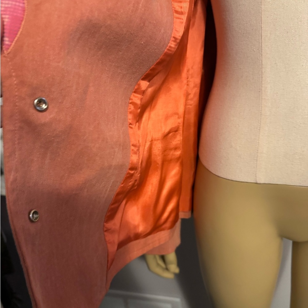 Lace vintage Women's Coral Blazer with Embellished Lapel. Ptp 19”lenght 24” - Picture 9 of 11